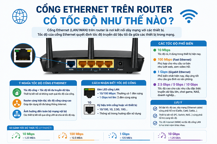 Cổng Ethernet trên router có tốc độ như thế nào ?