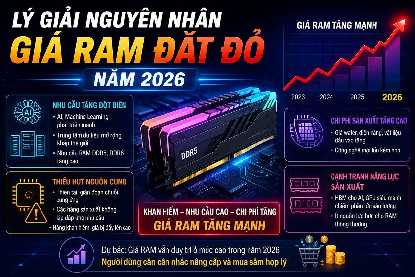 Lý giải nguyên nhân giá RAM đắt đỏ năm 2026