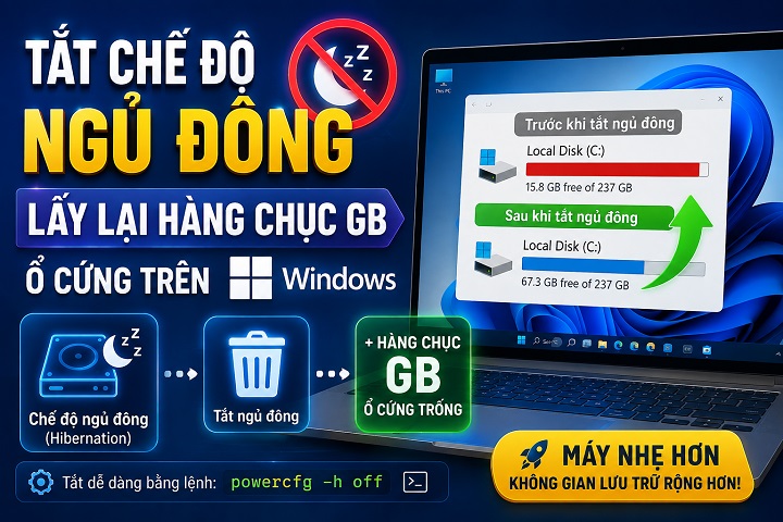 Tắt chế độ ngủ đông lấy lại hàng chục GB ổ cứng trên Windows