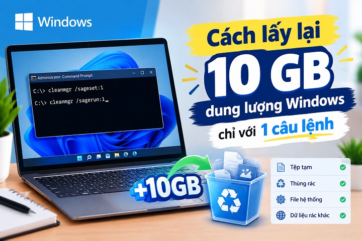 Cách lấy lại 10 GB dung lượng Windows chỉ với 1 câu lệnh