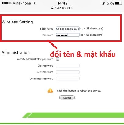 Đổi mật khẩu cho wifi F600W của Viettel